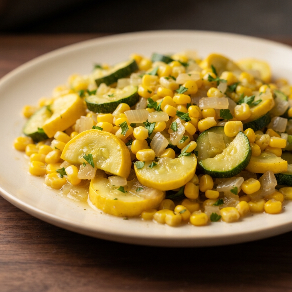 Garlic-Scented Summer Squash with Sweet Corn