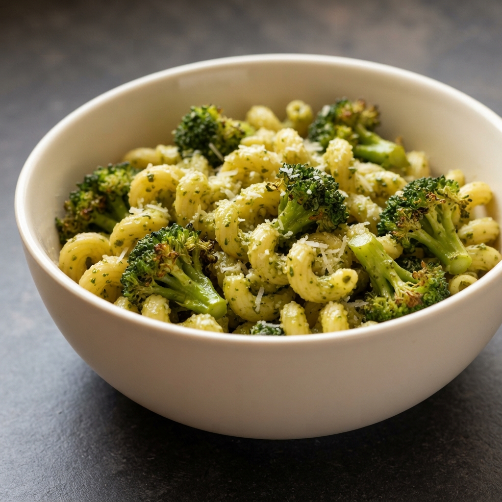 Cavatappi Pasta with Pesto and Roasted Broccoli