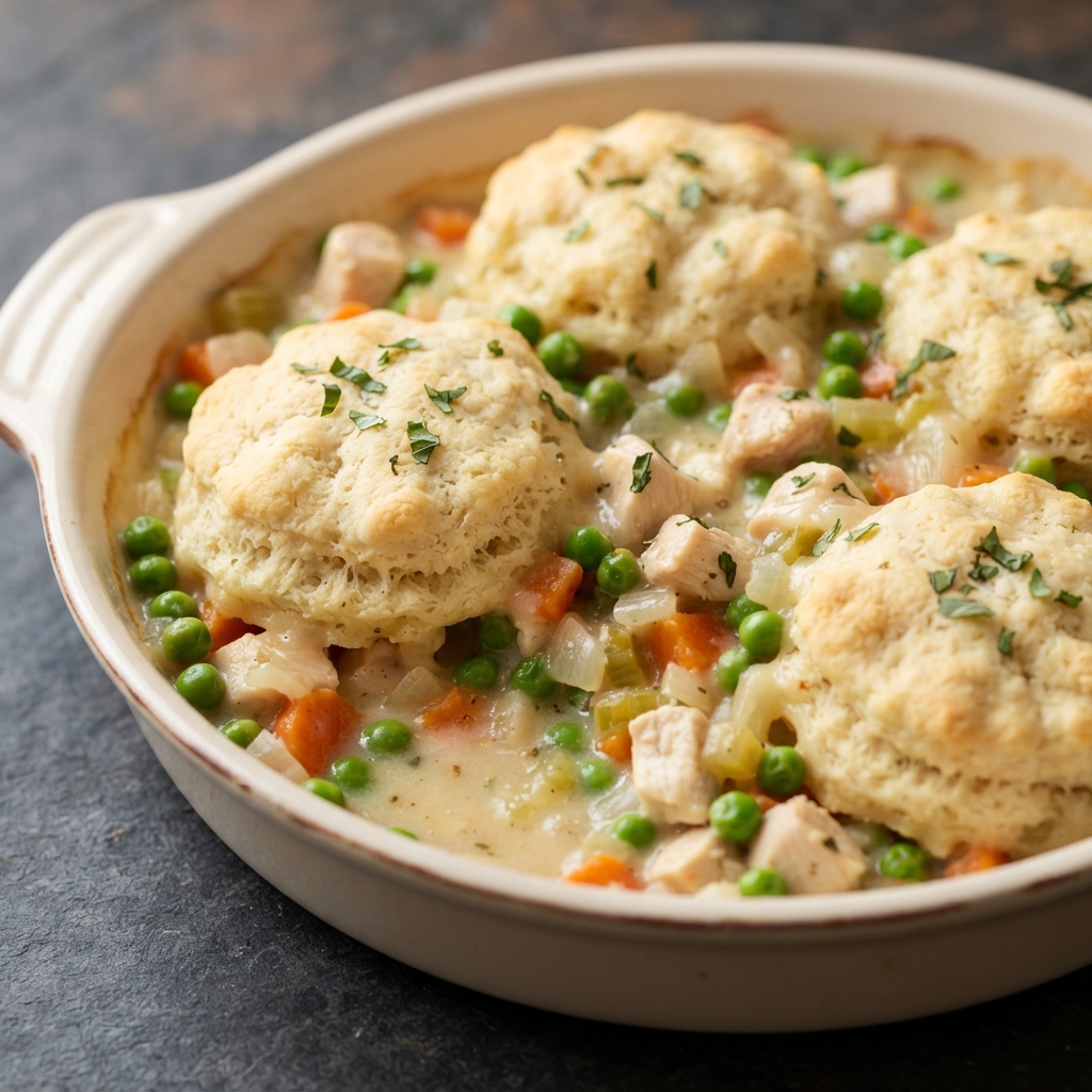 Creamy Chicken Casserole with Buttermilk Biscuits