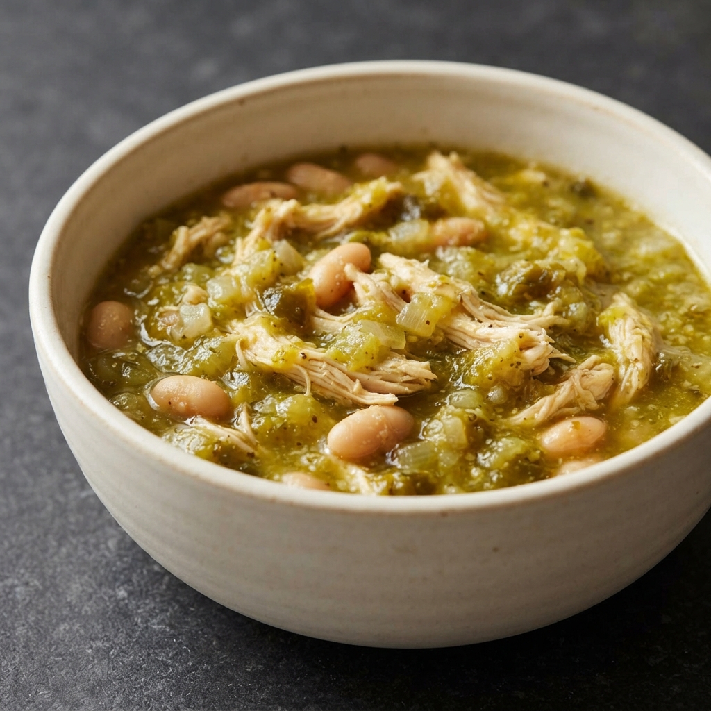 Crockpot Green Chile Chicken with Tomatillo Sauce