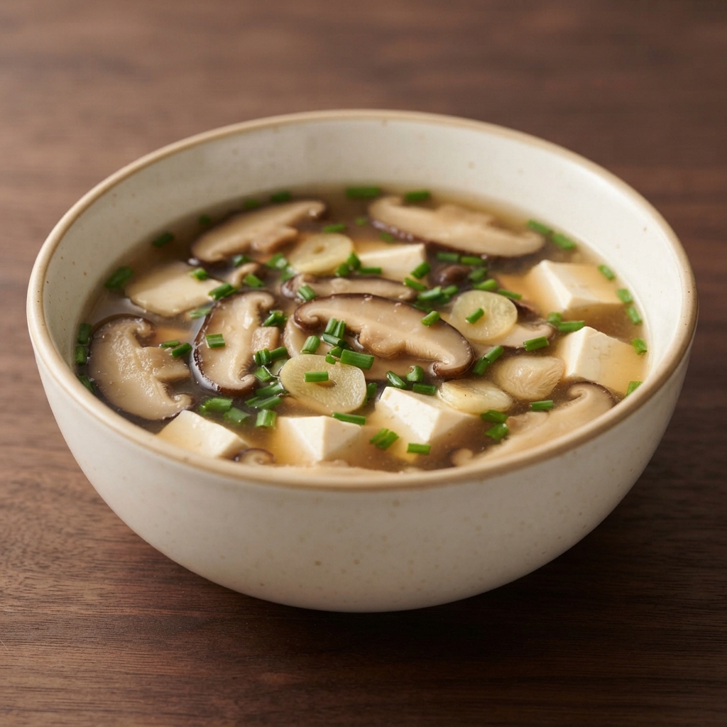 Fast Miso Broth with Shiitake and Tofu