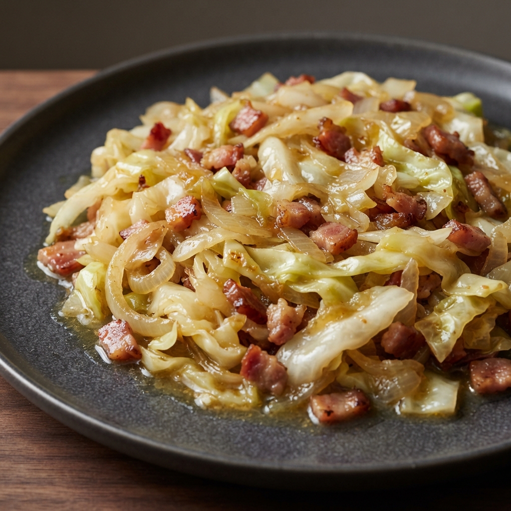 Beer-Braised Cabbage with Canadian Bacon
