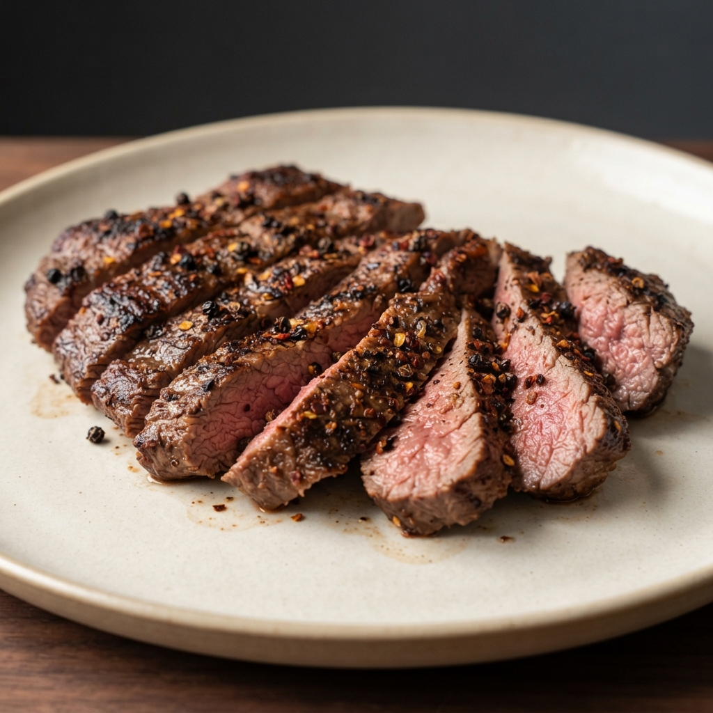Flat Iron Steak with Triple-Pepper Spice Rub