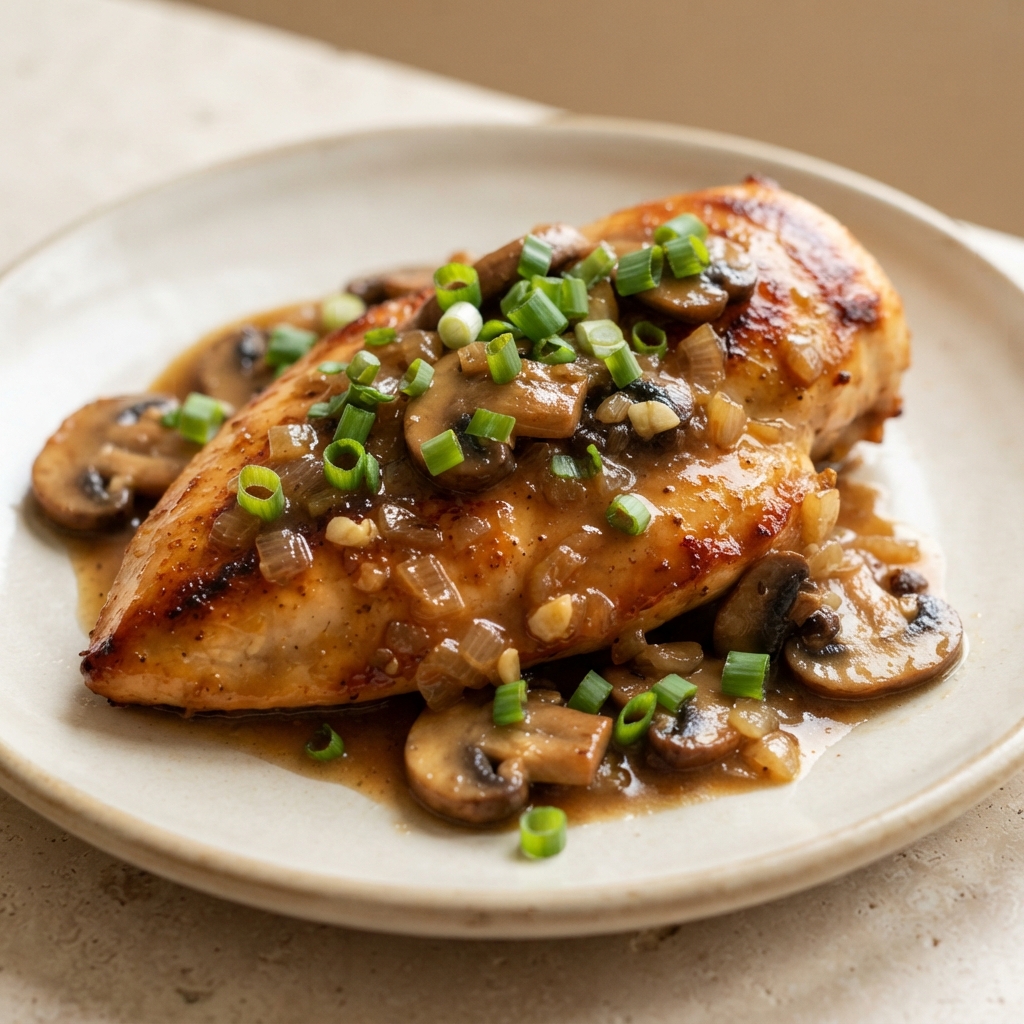 Caramelized Chicken Marsala with Sweet Wine Sauce
