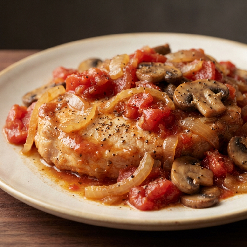 Stewed Tomato Pork Chops with Onions