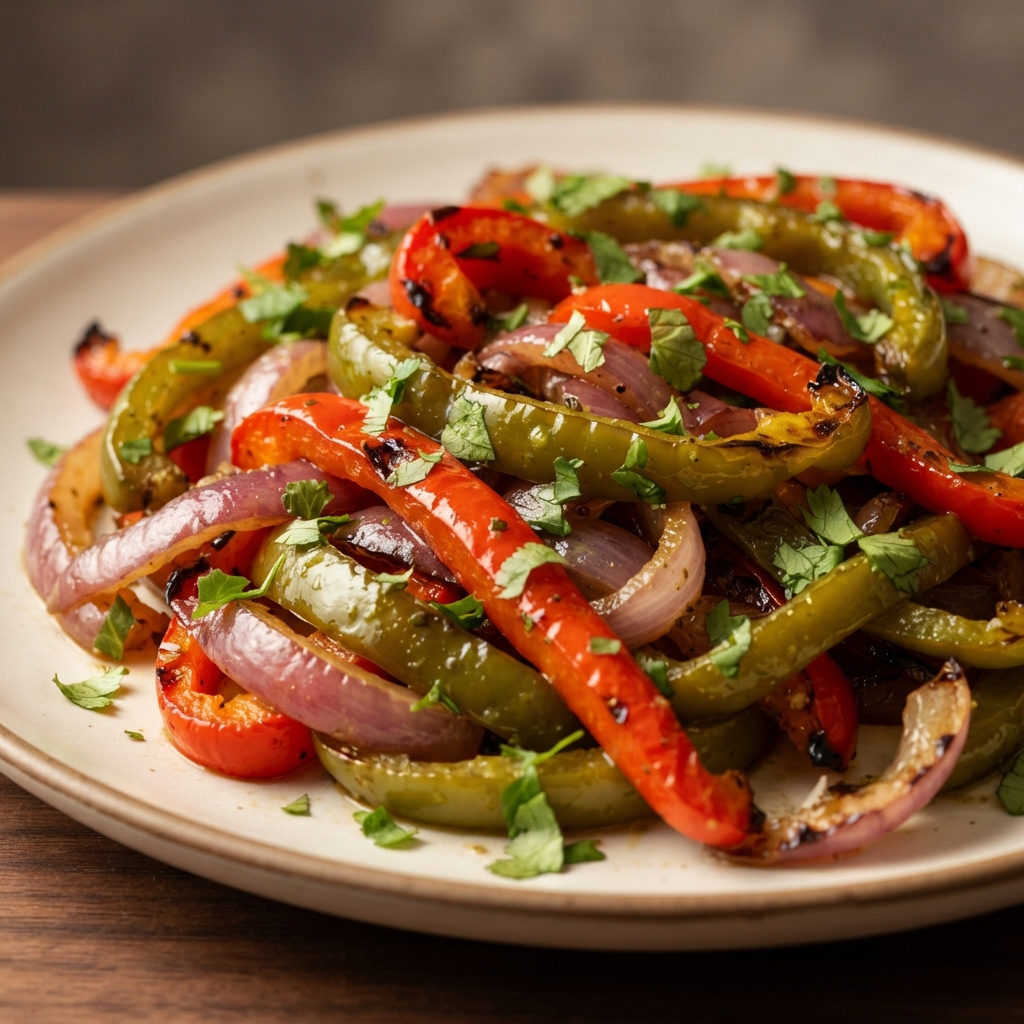 Air Fryer Charred Sweet Peppers with Onions