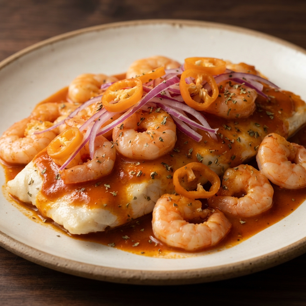 Achiote-Citrus Baked Fish with Shrimp (Pescado en Achiote)