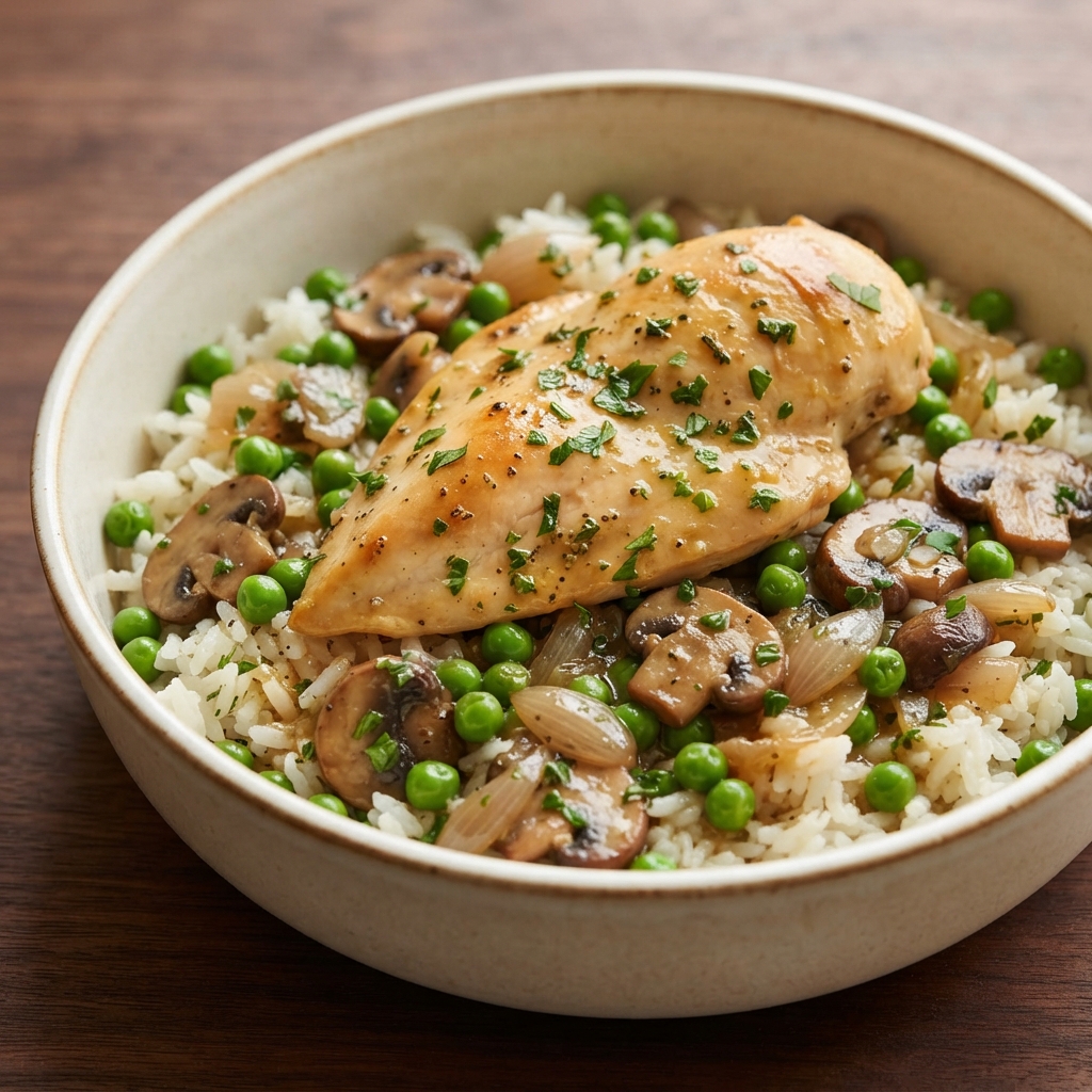 Skillet Chicken with Rice and Peas