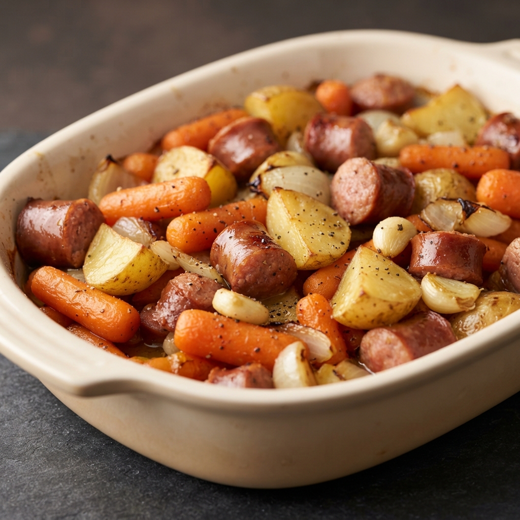 Sausage, Potato, Carrot Bake