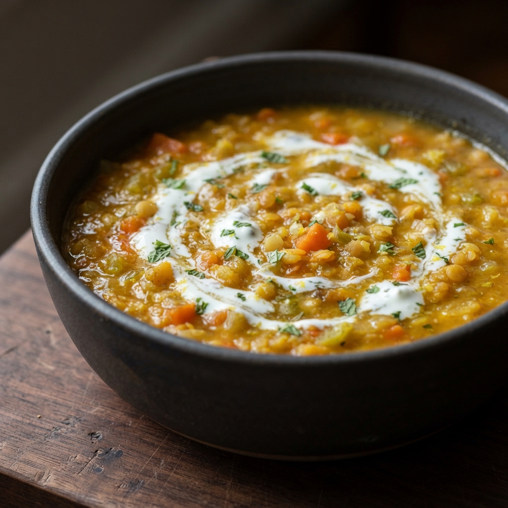 Lemony Red Lentil Soup with Minted Yogurt