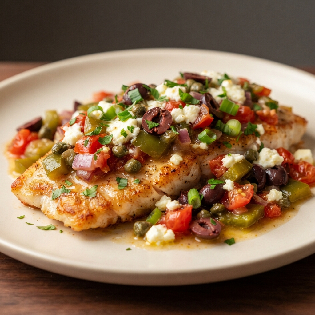Red Snapper Topped with Athenian-Style Sauce