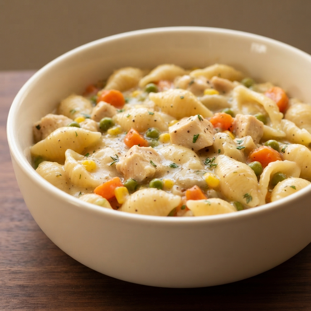 Skillet Chicken Pot Pie Pasta Shells