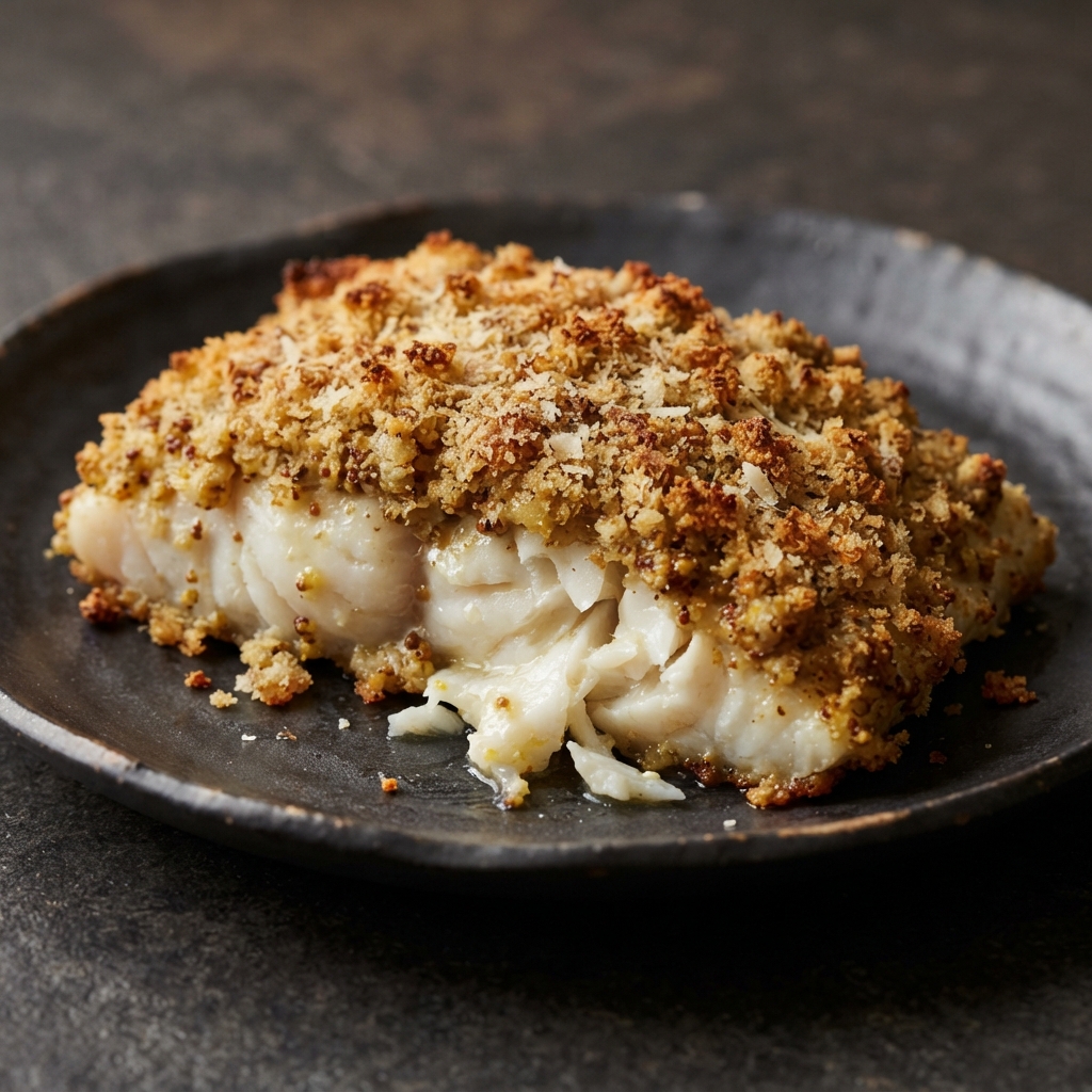 Mustard-Horseradish Crusted Halibut