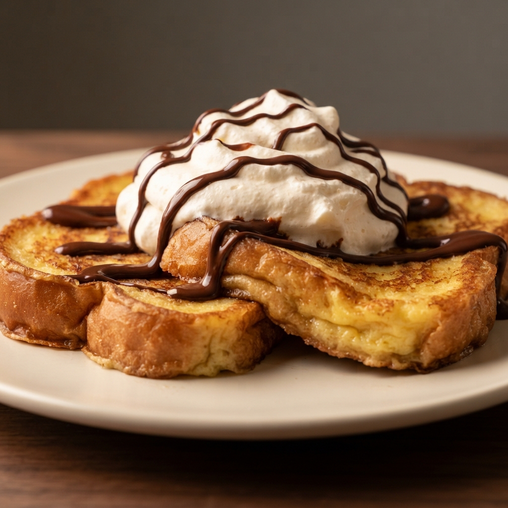 French Toast with Baileys Cream and Chocolate Drizzle