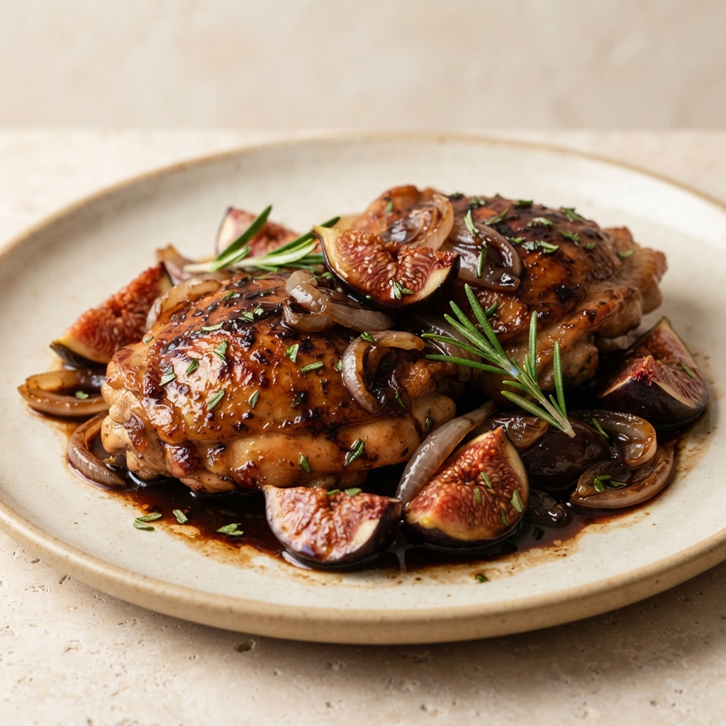 Fresh Figs and Chicken Thighs in Shallot-Balsamic Reduction