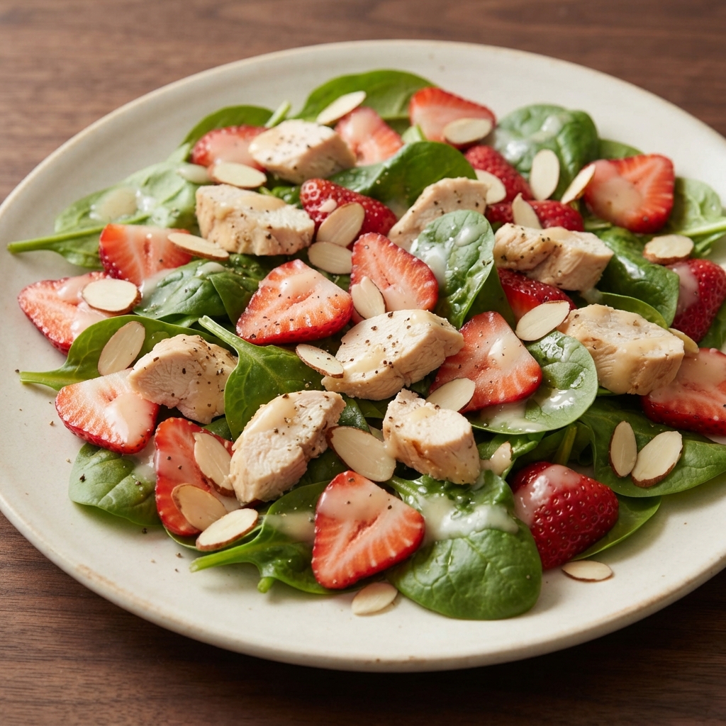 Chicken Strawberry Spinach Salad with Ginger-Lime Dressing
