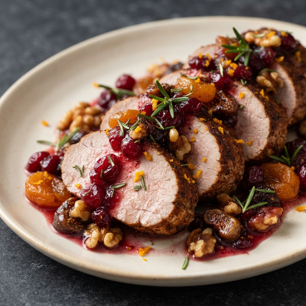Cranberry-Citrus Pork Tenderloin with Walnuts and Dried Fruit