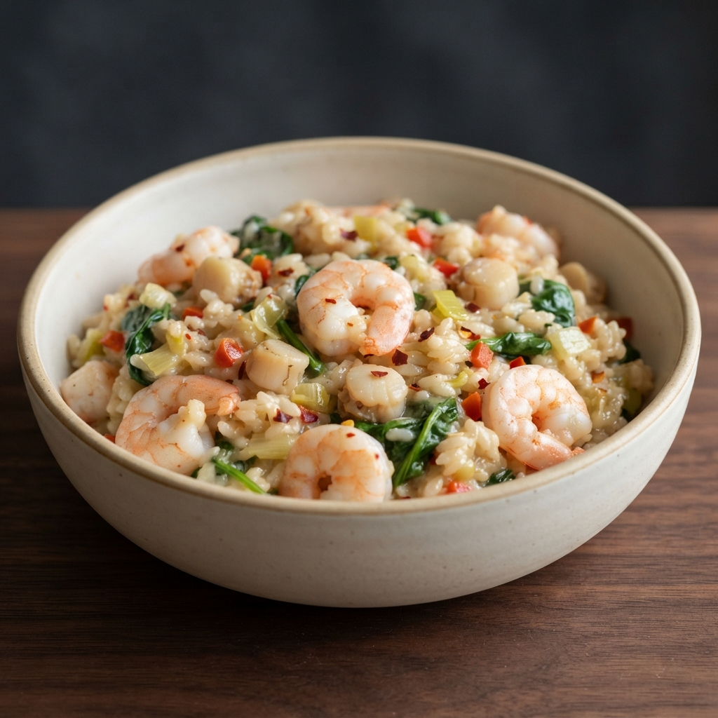 Risotto with Shrimp, Leeks, and Spinach