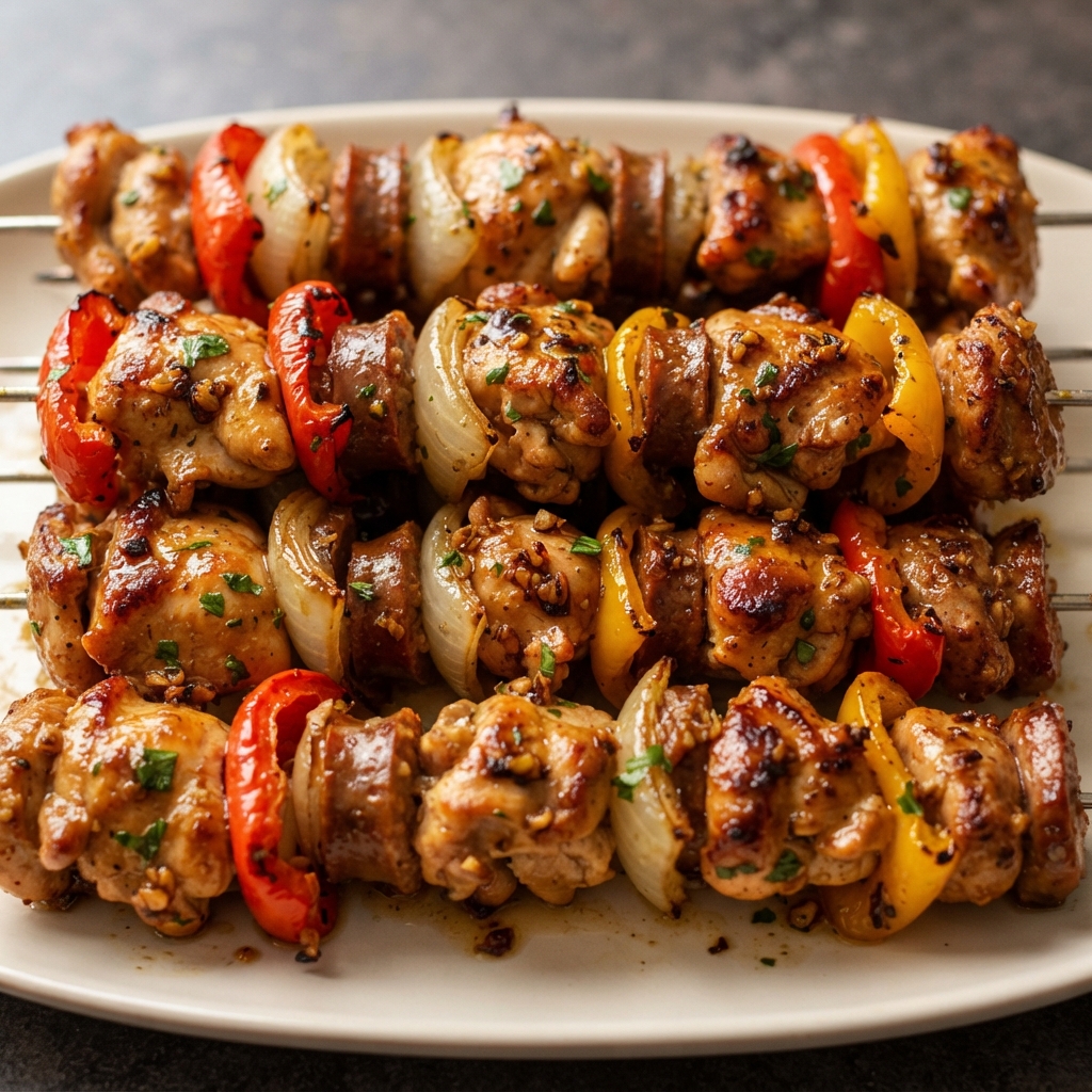 Skewered Chicken Scarpariello with Sausage and Peppers