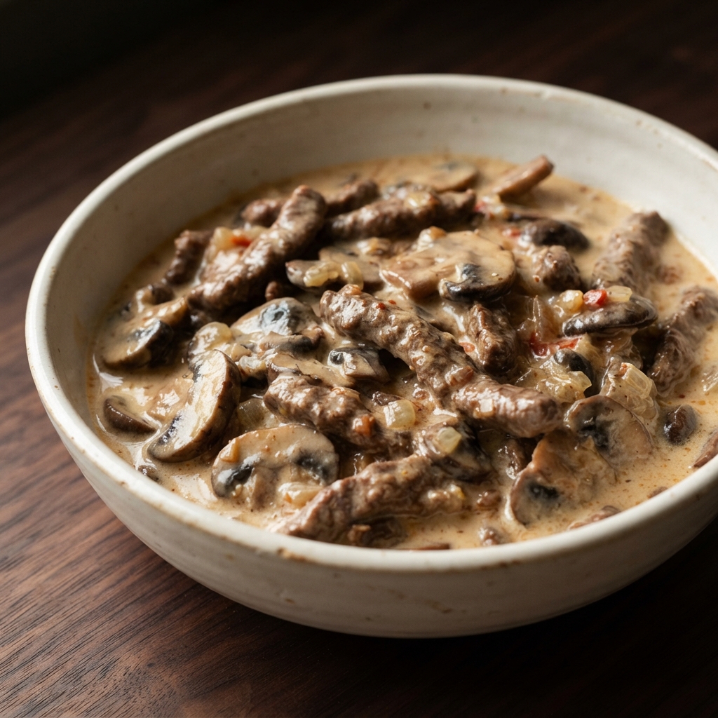 Classic Russian-Style Beef Stroganoff with Mushrooms