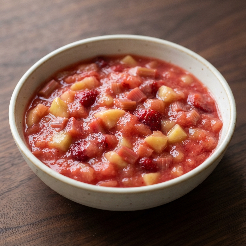 Rosy Strawberry-Rhubarb Apple Sauce