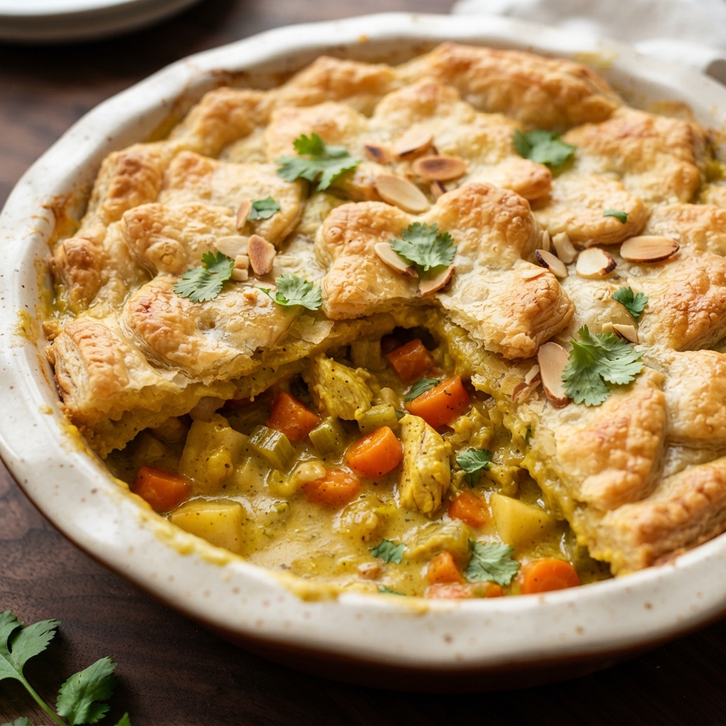 Curried Cream Chicken Pot Pie with Golden Crust