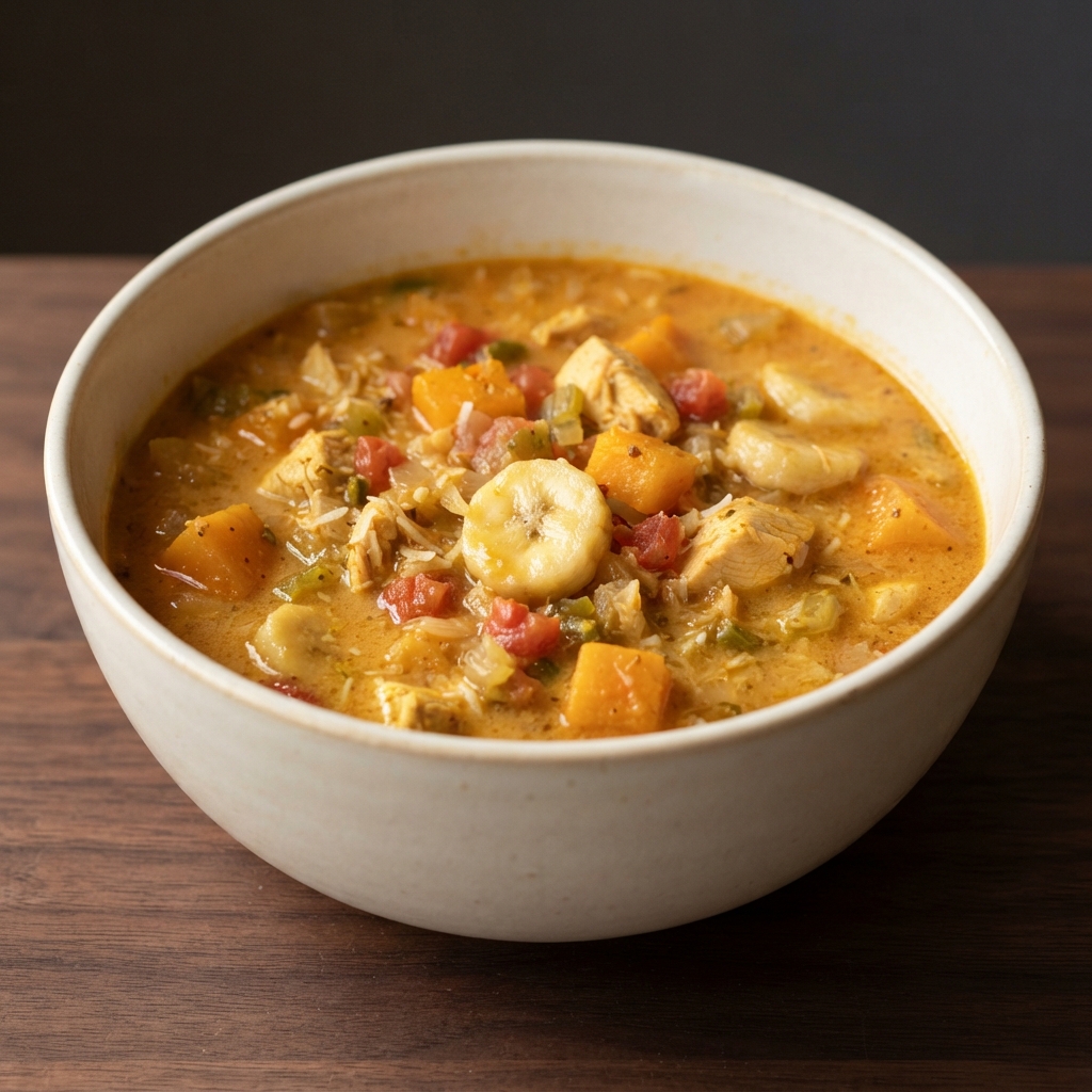 Curried Chicken, Butternut, and Banana Soup