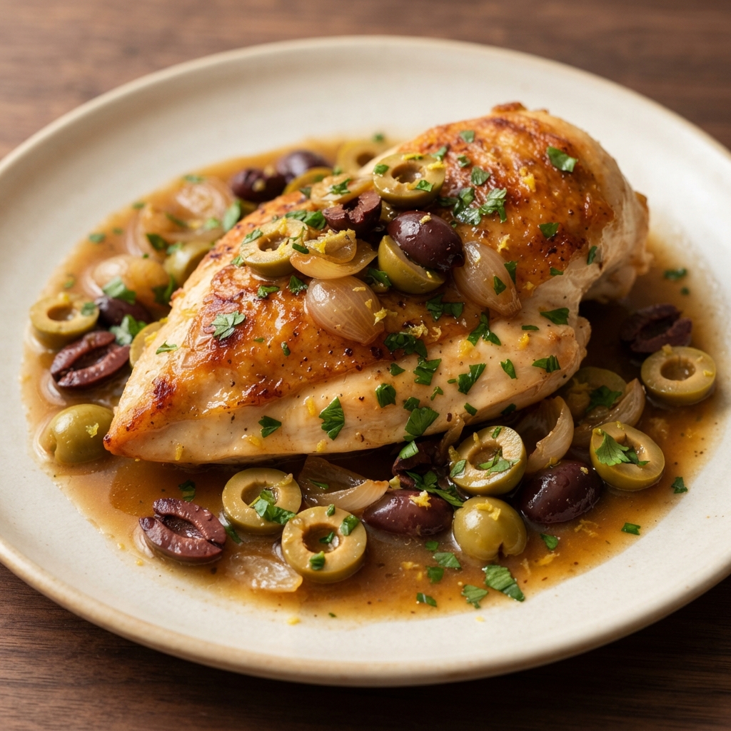 Chicken with Lemon-Olive Pan Sauce