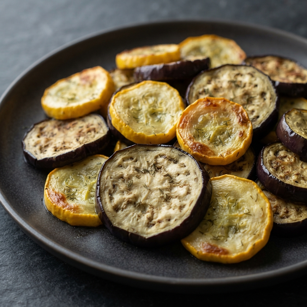 Air-Fried Dill-Roasted Japanese Eggplant and Yellow Squash