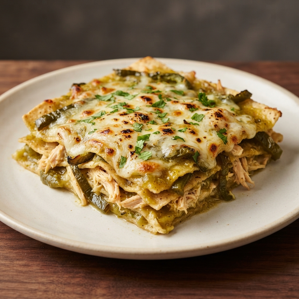 Green Chile Chicken Enchilada Bake with Cheese