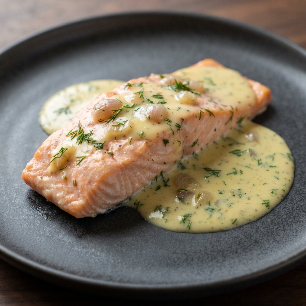 Quick Poached Salmon with Dill Mustard Sauce