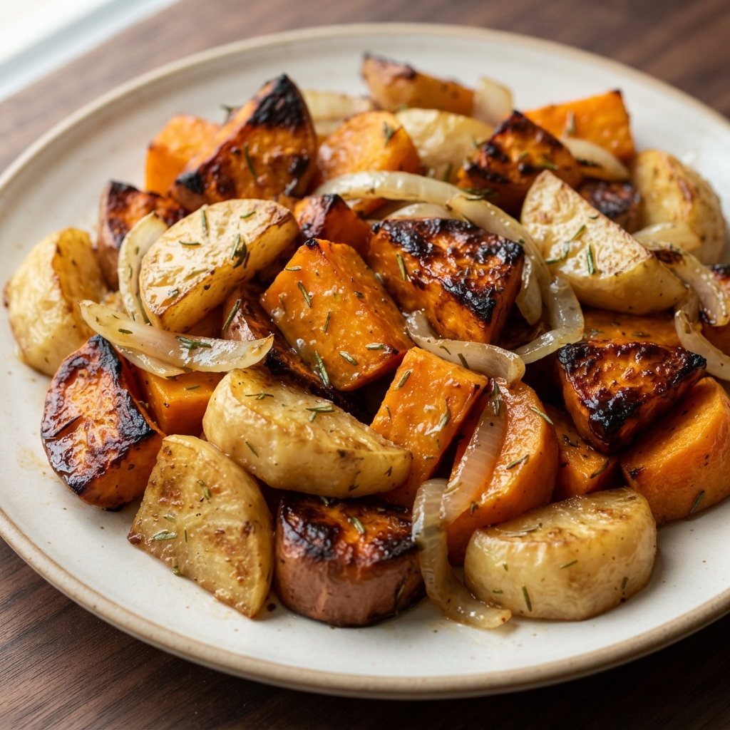 Citrus-Glazed Roasted Sweet Potatoes and Rutabaga