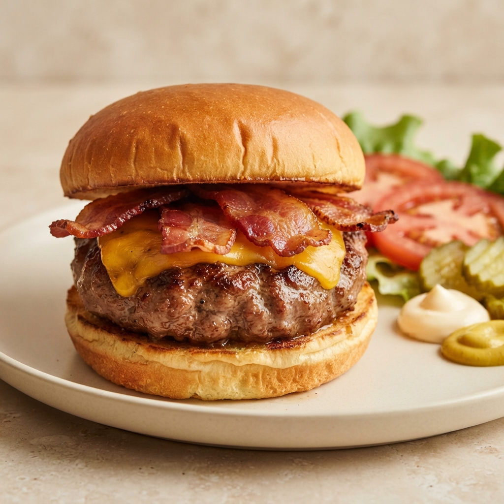 Smoky Bacon Cheddar Pork Burgers on Brioche