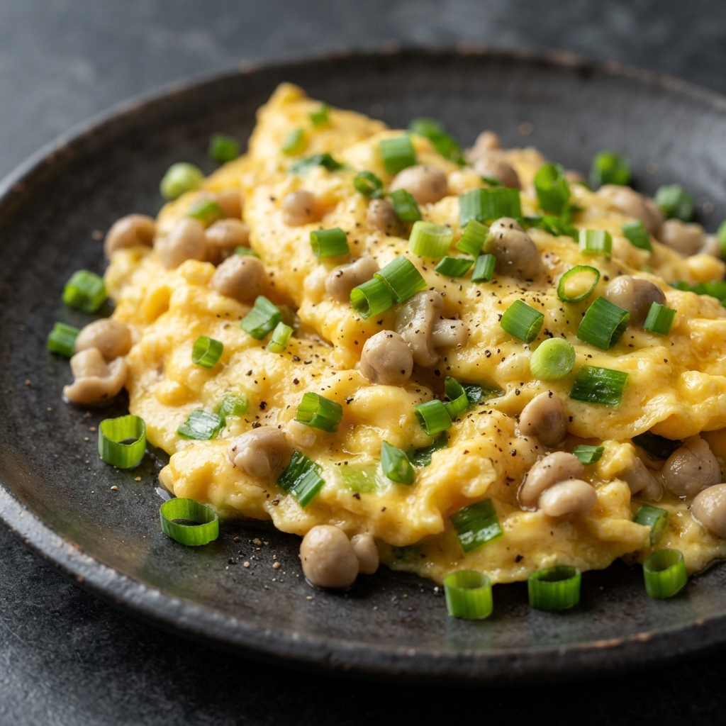 Creamy Scrambled Eggs with Wild Puffball Mushrooms