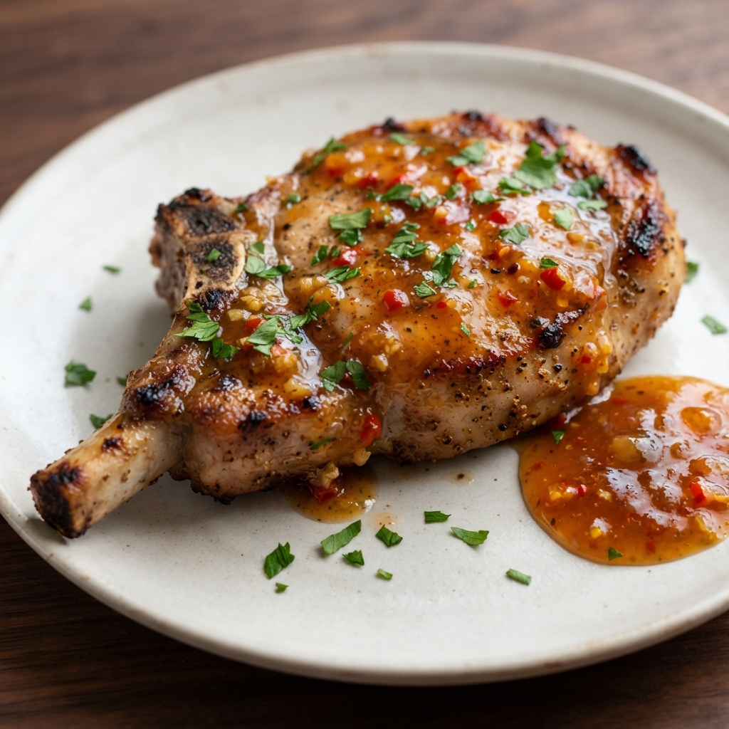 Air-Fried Pork Chops with Spicy Apricot Hoisin Glaze