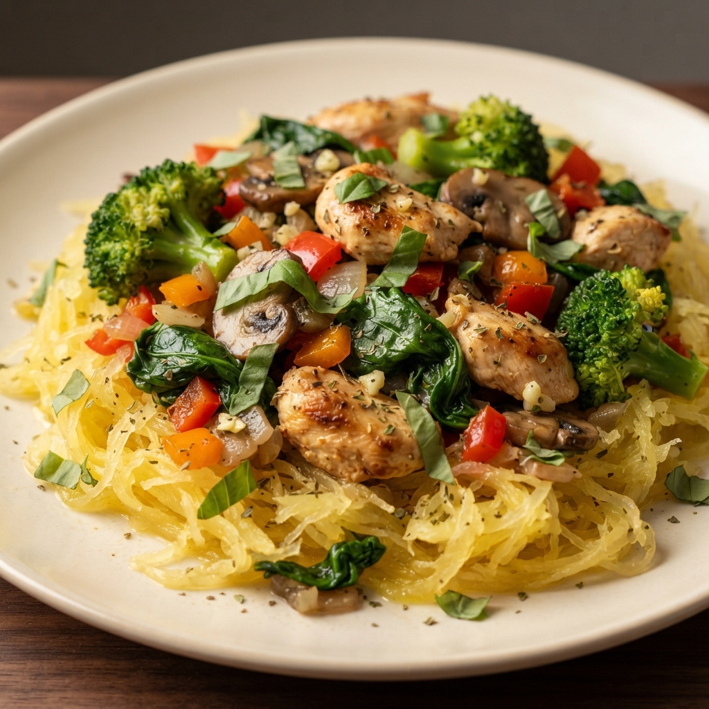 Chicken and Vegetable Spaghetti Squash Bowls