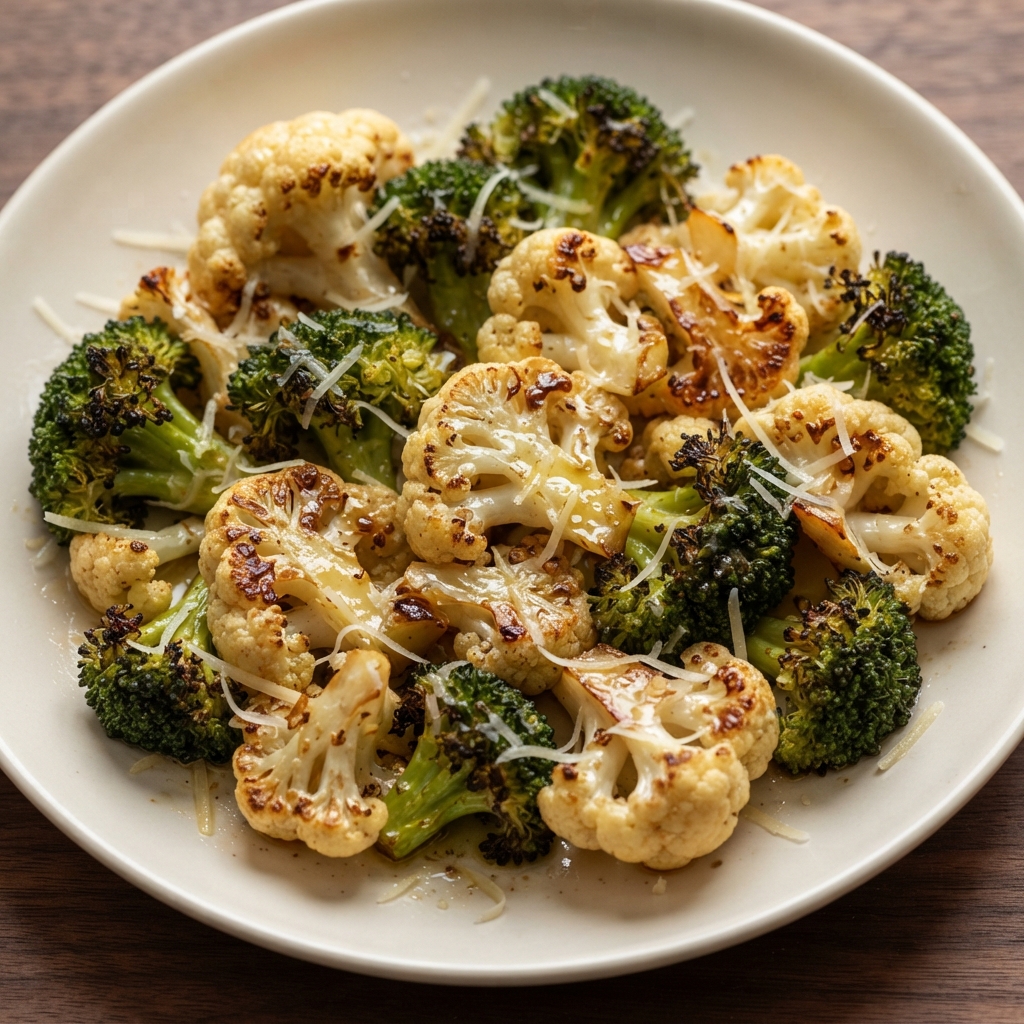 Roasted Cauliflower and Broccoli with Truffle and Parmesan