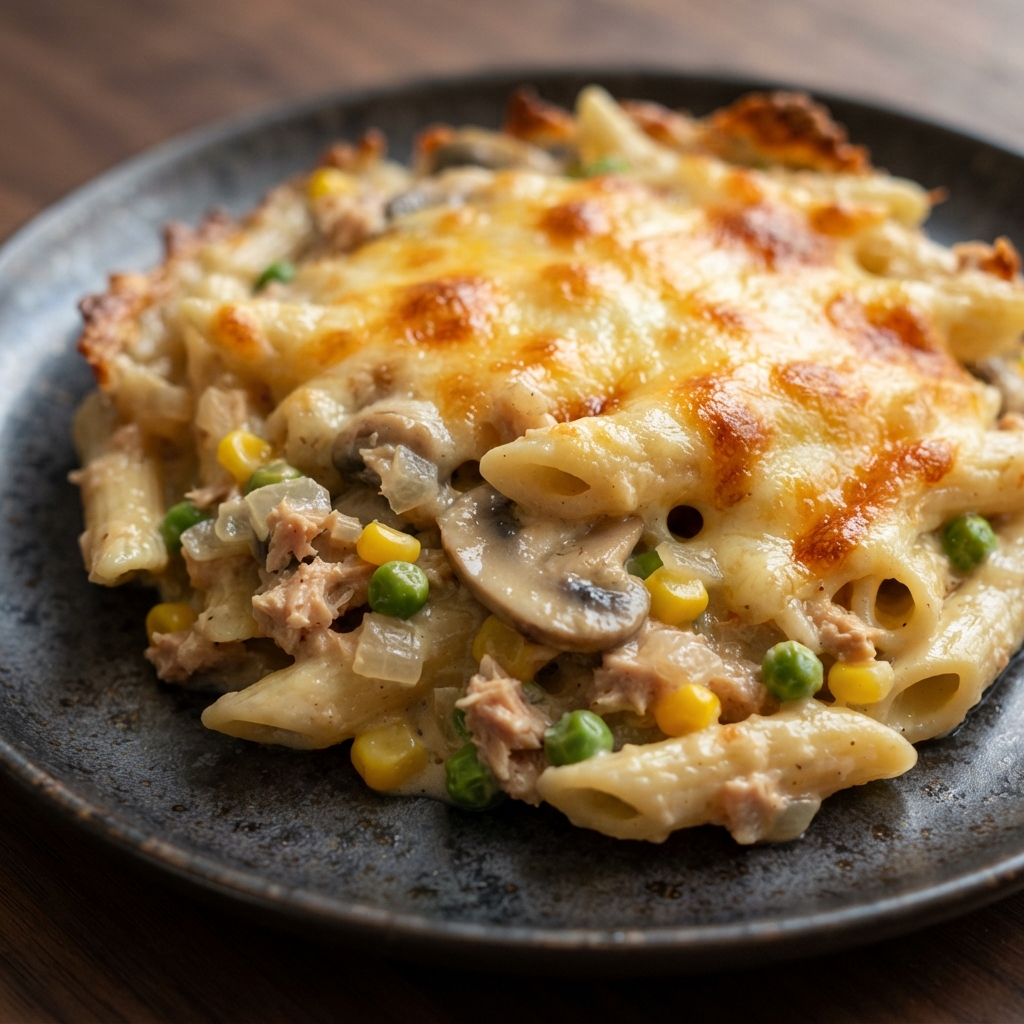 Creamy Tuna Pasta Bake with Mushrooms