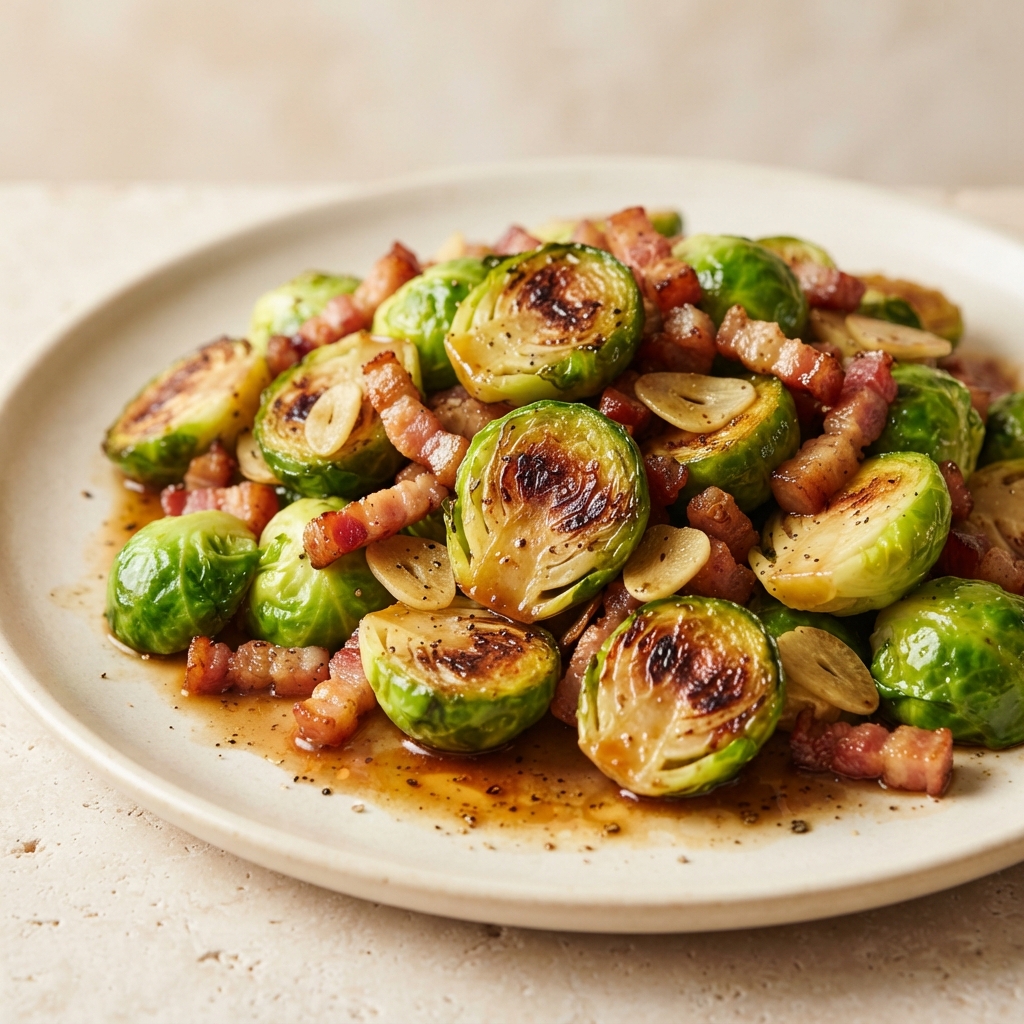 Pan-Braised Brussels Sprouts with Bacon