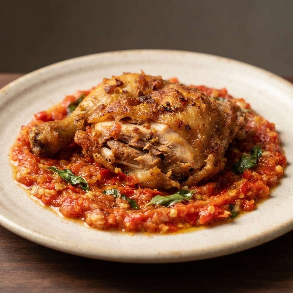 Pedes Ayam Penyet (Spicy Indonesian Smashed Chicken)