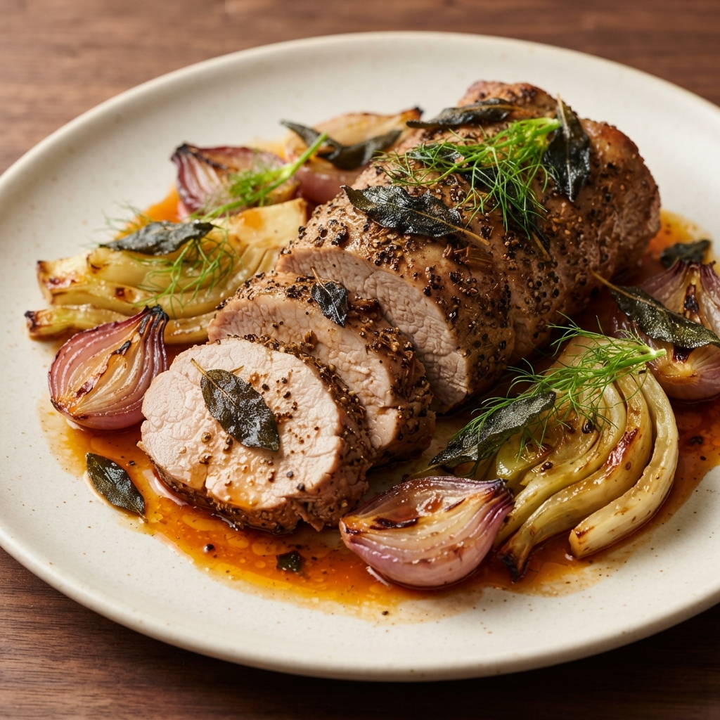 Pork Loin with Fennel and Red Onions