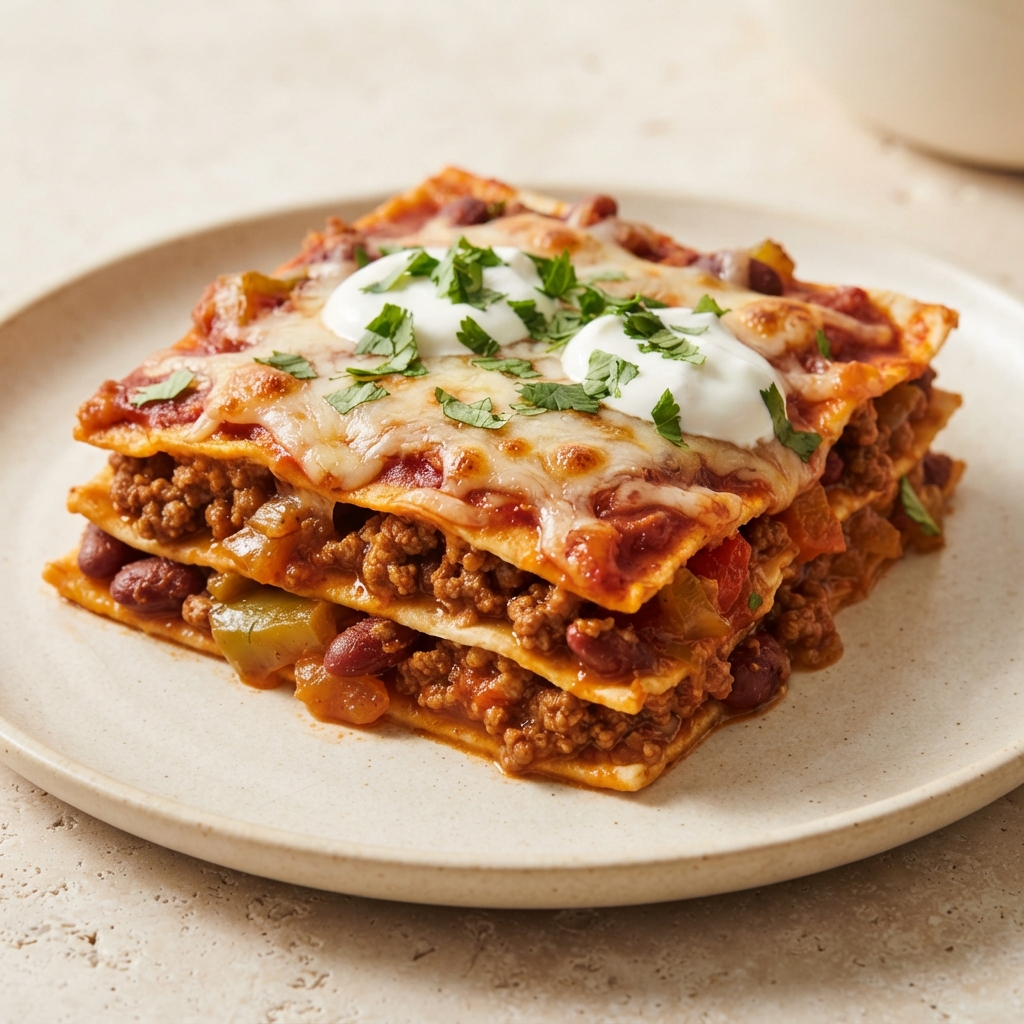 Layered Beef Enchilada Casserole