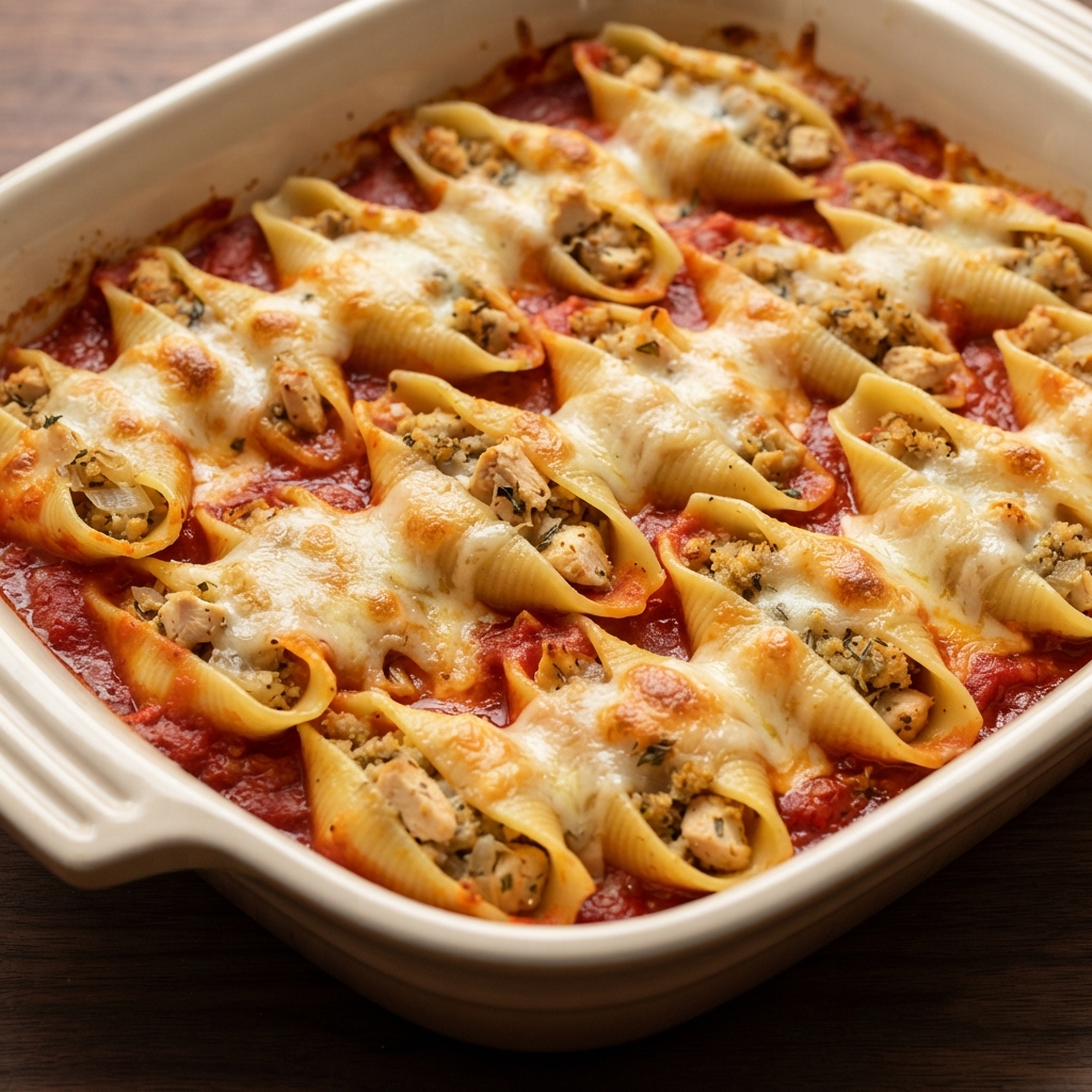Jumbo Pasta Shells Stuffed with Chicken and Cheese