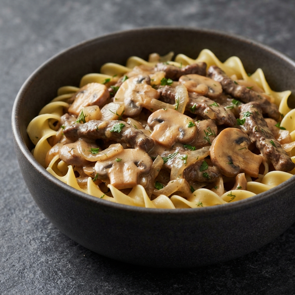 Slow-Cooker Beef Stroganoff with Mushrooms (1250 kcal OMAD)