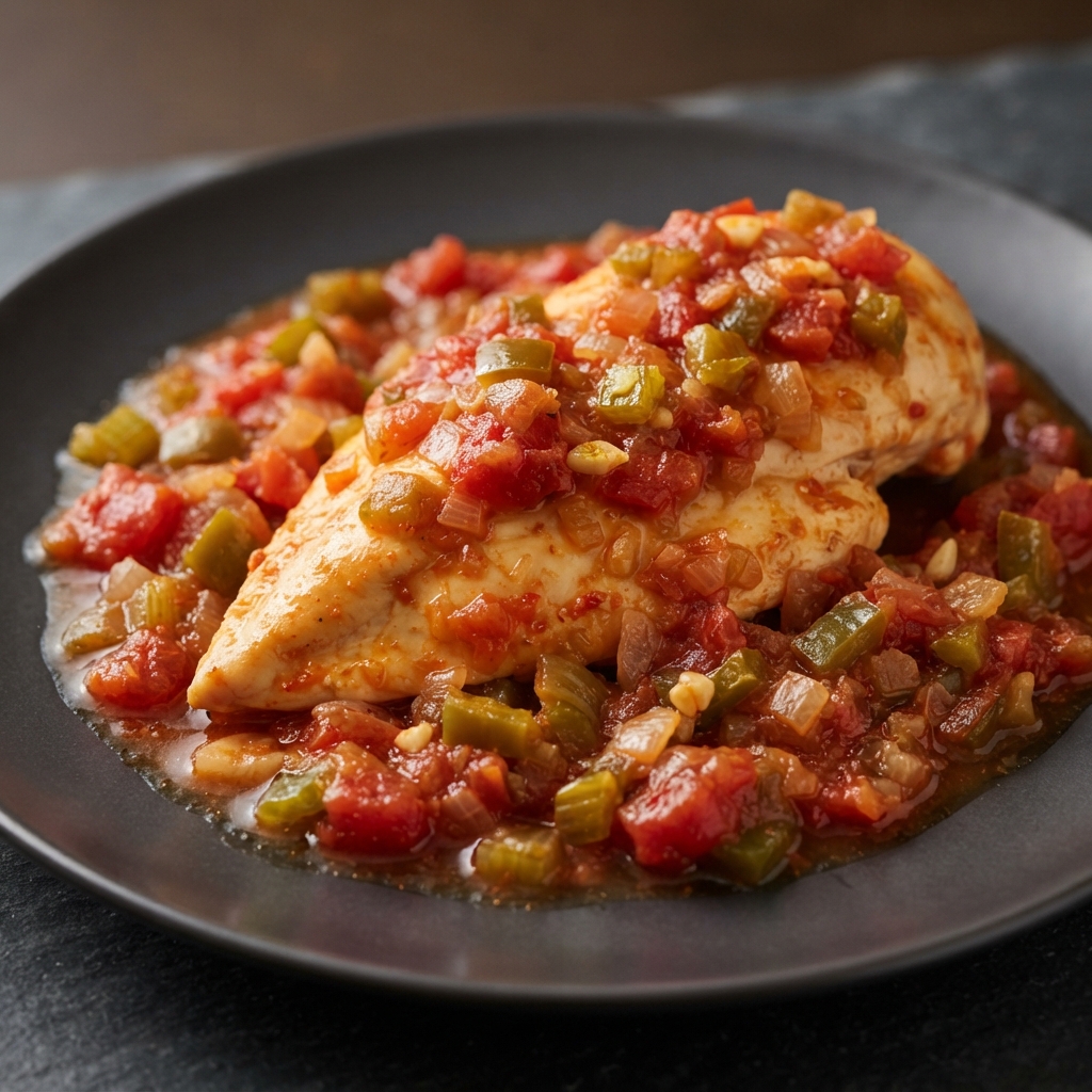 Creole-Style Chicken with Spiced Tomato Peppers