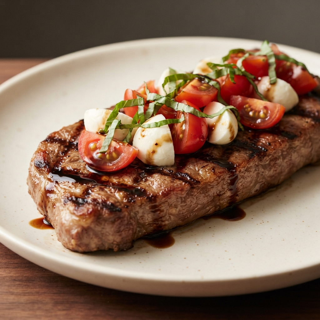 Grilled Steak with Balsamic Caprese Topping
