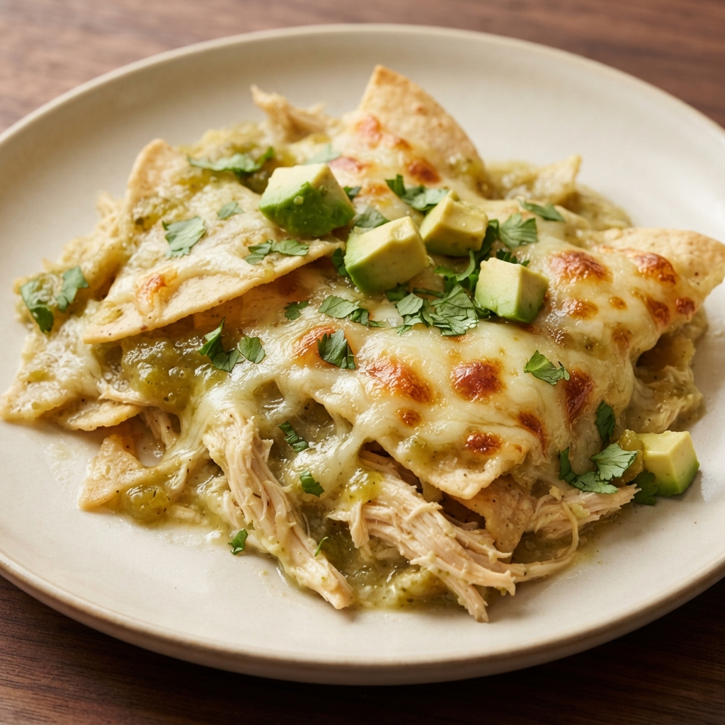 Creamy Slow Cooker Green Chicken Enchilada Casserole