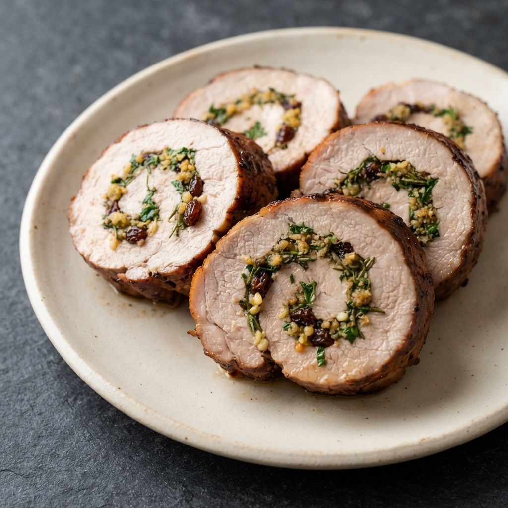 Rolled Pork Tenderloin with Herb and Currant Filling