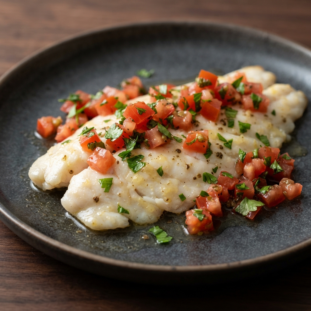 Oven-Poached Tilapia with Lemon, Coriander, and Tomato