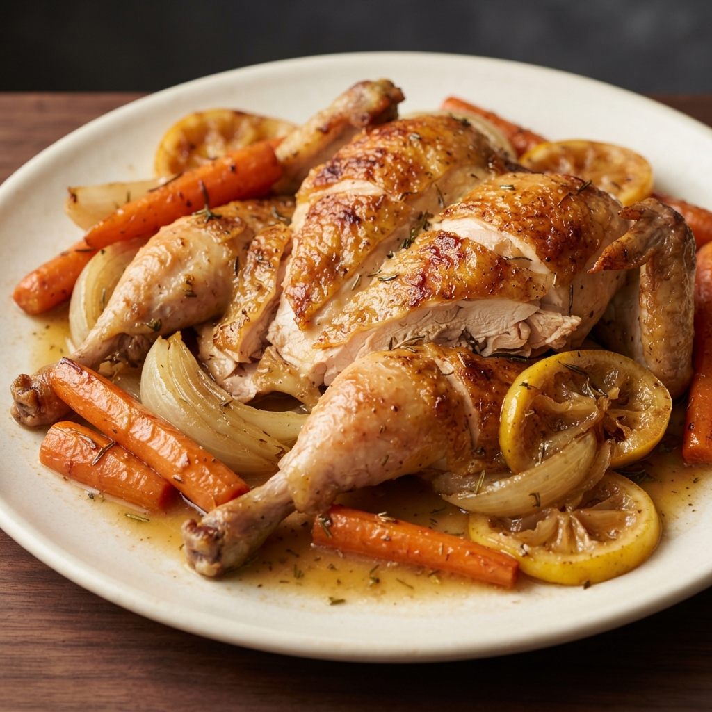 Lemon-Carrot Braise-Roasted Chicken
